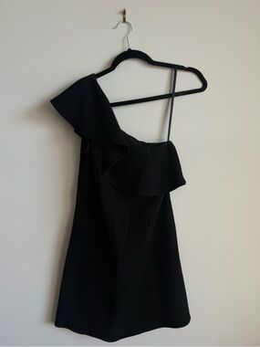 French Connection Black One-Shoulder Ruffle Mini Dress